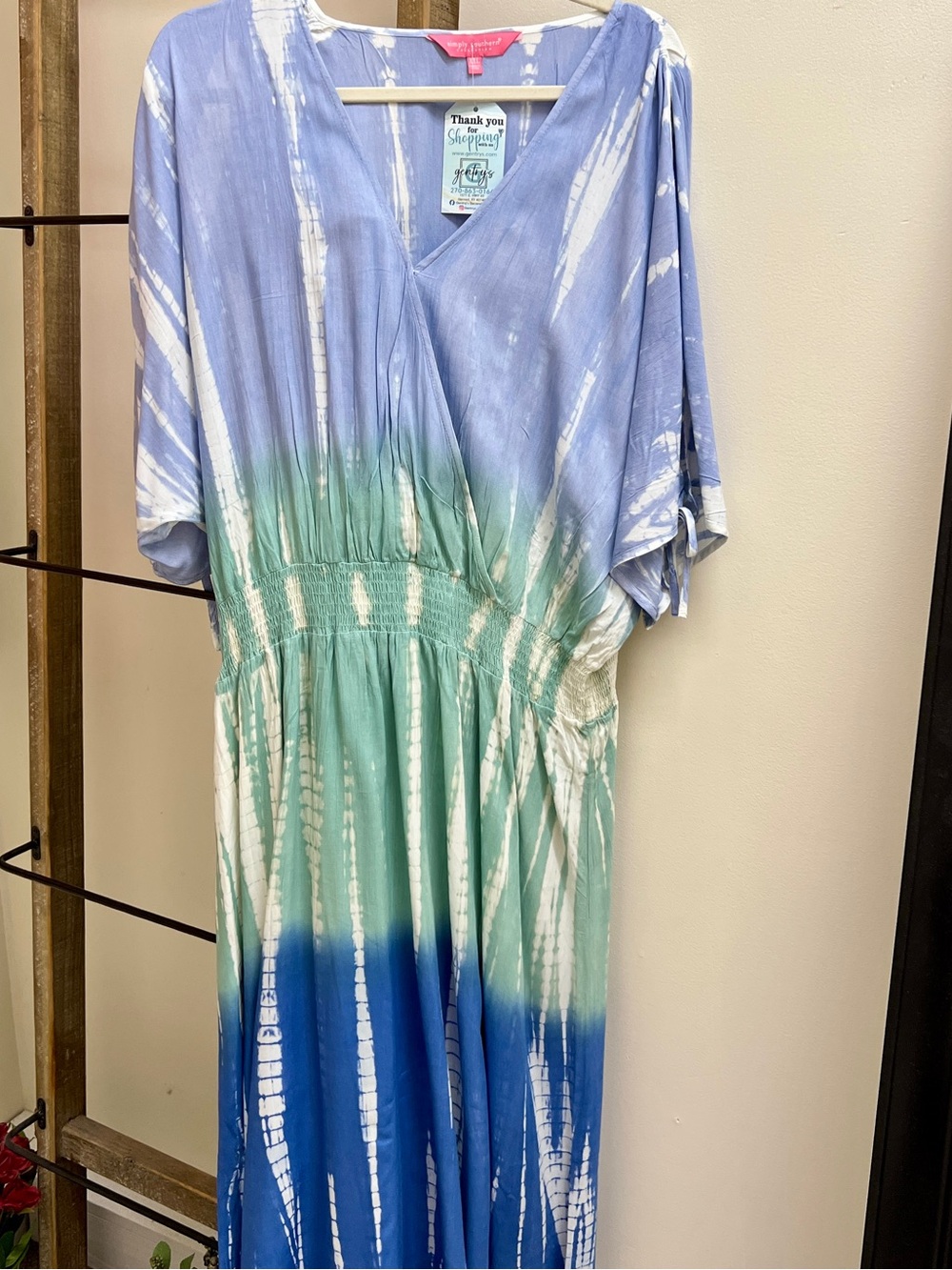Simply Southern Blue, Green & White Tie-Dye Midi Dress